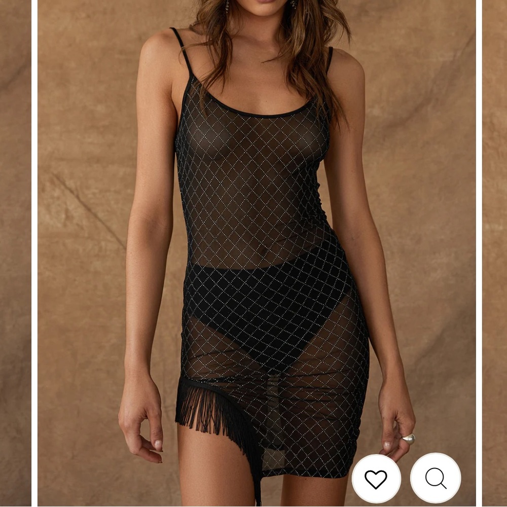 12th Tribe Naomi Black Fringe Mesh Mini Dress